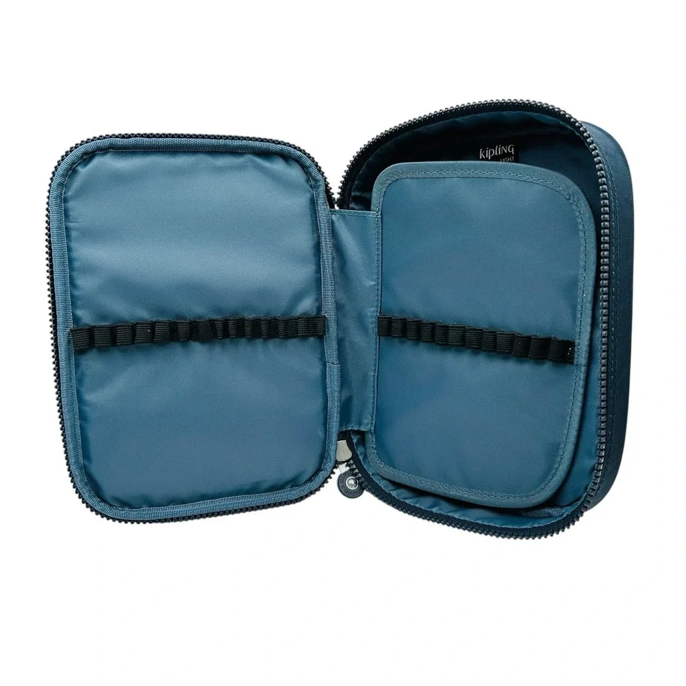 Kipling Zip‎ Around Pencil- Makeup Travel Organizer Pouch Case True Blue Tonal